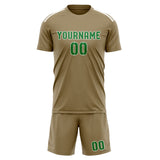 Custom Light Khaki Emerald Green Soccer Jersey