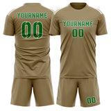 Custom Light Khaki Emerald Green Soccer Jersey