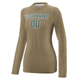 Custom Light Khaki Blue Green Women's Long-Sleeve Shirt