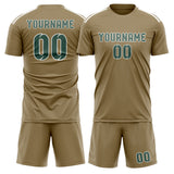 Custom Light Khaki Blue Green Soccer Jersey