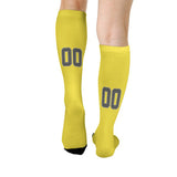 Custom Light Yellow Dark Grey Knee-High Sock
