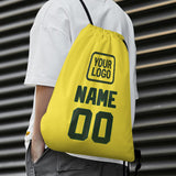 Custom Light Yellow Dark Green Drawstring Bag