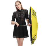 Custom Light Yellow Black Automatic Umbrella