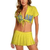 Custom Light Yellow Light Blue Cheerleading Uniform Set