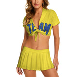 Custom Light Yellow Sky Blue Cheerleading Uniform Set