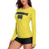 Custom Light Yellow Blue Women's Long-Sleeve Shirt