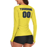 Custom Light Yellow Blue Women's Long-Sleeve Shirt