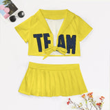 Custom Light Yellow Blue Cheerleading Uniform Set