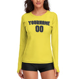 Custom Light Yellow Navy Women's Long-Sleeve Shirt