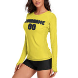 Custom Light Yellow Navy Women's Long-Sleeve Shirt