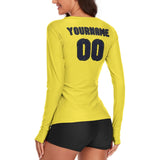 Custom Light Yellow Navy Women's Long-Sleeve Shirt
