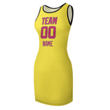 Custom Light Yellow Pink Sleeveless Vest Dress