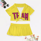 Custom Light Yellow Pink Cheerleading Uniform Set