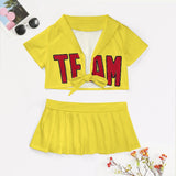 Custom Light Yellow Red Cheerleading Uniform Set