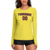 Custom Light Yellow Crimson Red Women's Long-Sleeve Shirt