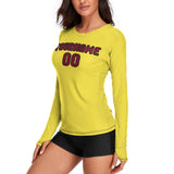 Custom Light Yellow Crimson Red Women's Long-Sleeve Shirt