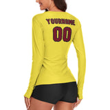 Custom Light Yellow Crimson Red Women's Long-Sleeve Shirt