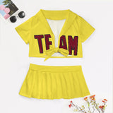 Custom Light Yellow Crimson Red Cheerleading Uniform Set
