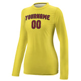 Custom Light Yellow Crimson Red Women's Long-Sleeve Shirt
