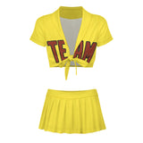 Custom Light Yellow Coral Red Cheerleading Uniform Set