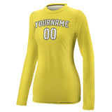 Custom Light Yellow White Women's Long-Sleeve Shirt