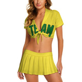 Custom Light Yellow Emerald Green Cheerleading Uniform Set