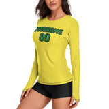 Custom Light Yellow Emerald Green Women's Long-Sleeve Shirt
