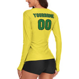 Custom Light Yellow Emerald Green Women's Long-Sleeve Shirt