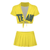 Custom Light Yellow Blue Green Cheerleading Uniform Set