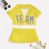 Custom Light Yellow Gray Cheerleading Uniform Set