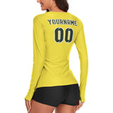 Custom Light Yellow Dark Green Women's Long-Sleeve Shirt