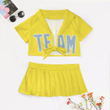 Custom Light Yellow Light Blue Cheerleading Uniform Set