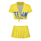 Custom Light Yellow Sky Blue Cheerleading Uniform Set