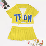 Custom Light Yellow Sky Blue Cheerleading Uniform Set