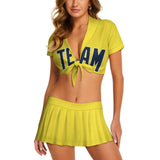 Custom Light Yellow Blue Cheerleading Uniform Set