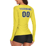 Custom Light Yellow Blue Women's Long-Sleeve Shirt