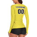 Custom Light Yellow Navy Women's Long-Sleeve Shirt