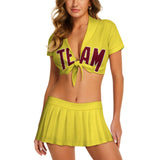 Custom Light Yellow Crimson Red Cheerleading Uniform Set
