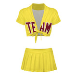 Custom Light Yellow Crimson Red Cheerleading Uniform Set