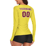 Custom Light Yellow Crimson Red Women's Long-Sleeve Shirt