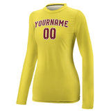 Custom Light Yellow Crimson Red Women's Long-Sleeve Shirt