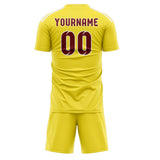 Custom Light Yellow Crimson Red Soccer Jersey