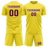 Custom Light Yellow Crimson Red Soccer Jersey