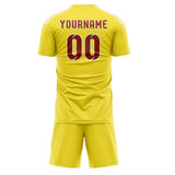 Custom Light Yellow Coral Red Soccer Jersey