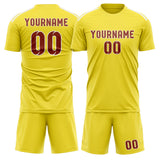 Custom Light Yellow Coral Red Soccer Jersey