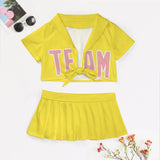 Custom Light Yellow Light Pink Cheerleading Uniform Set