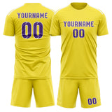 Custom Light Yellow Light Purple Soccer Jersey