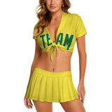 Custom Light Yellow Emerald Green Cheerleading Uniform Set