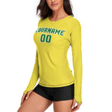 Custom Light Yellow Emerald Green Women's Long-Sleeve Shirt