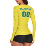 Custom Light Yellow Emerald Green Women's Long-Sleeve Shirt